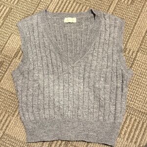 Gray V-Neck Cable Knit Sweater Vest